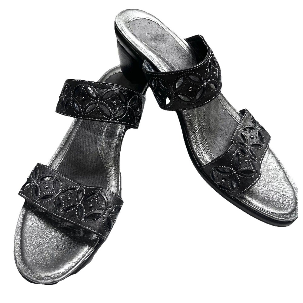 Naot Sandals Womens Sz 41 Palace Laser Cut Metallic Slip On Slide Pewter Leather